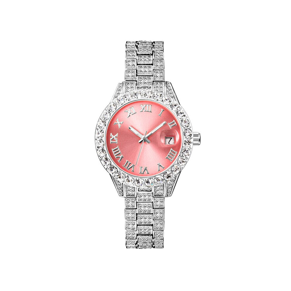 (3035Pink-Silver) MISSFOX Pink Women Watch Luxury Small Face Elegant Quartz Watches For Ladies Icy Look Party Jewelry Mini Babe So Cute Arm Clock Watches