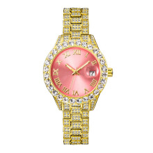 (3035Pink-Gold) MISSFOX Pink Women Watch Luxury Small Face Elegant Quartz Watches For Ladies Icy Look Party Jewelry Mini Babe So Cute Arm Clock Watches