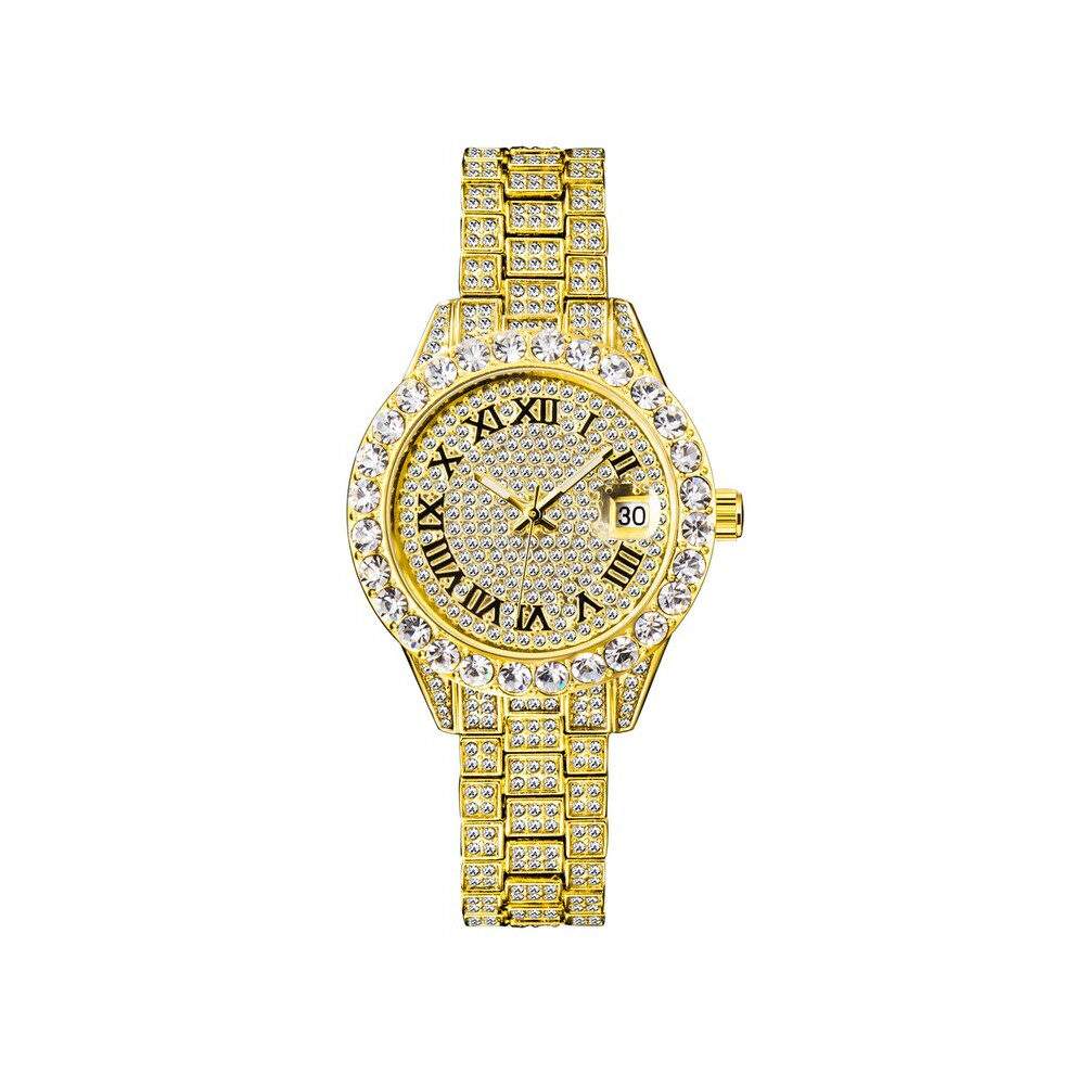 (3035-Gold) MISSFOX Pink Women Watch Luxury Small Face Elegant Quartz Watches For Ladies Icy Look Party Jewelry Mini Babe So Cute Arm Clock Watches