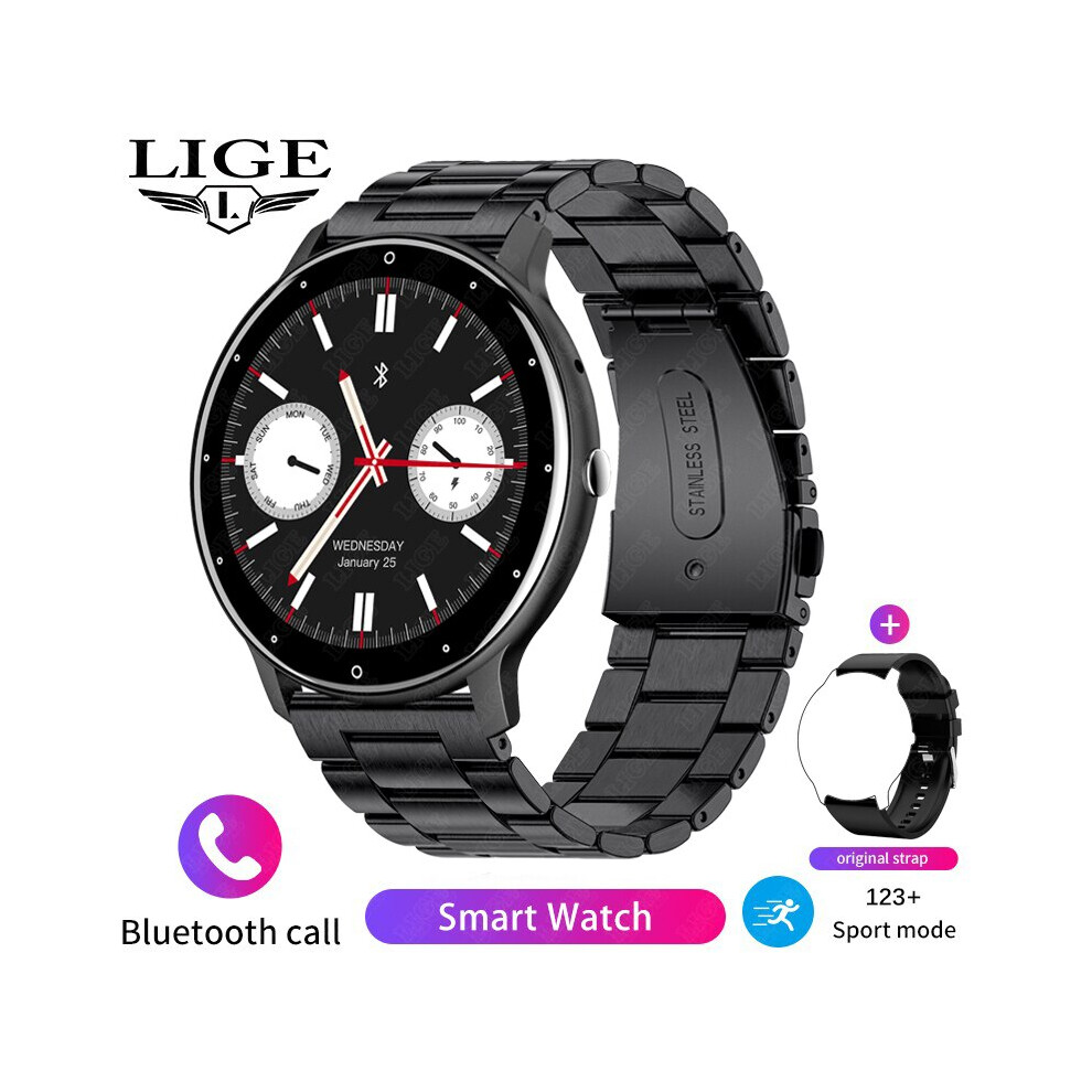 (ZL02 PRO, steel black) LIGE New Smart Watch Men Voice Assistant Bluetooth Call Custom Dial Watch Blood Oxygen Monitor Sports Fitness Smartwatch Women Watches