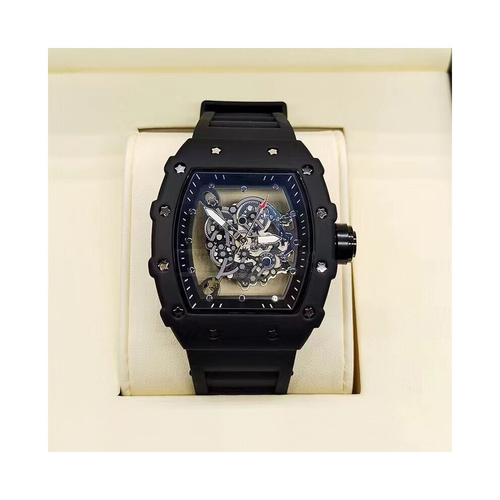 (Black) Richard 3-pin transparent bottoming full function men's watch top brand luxury watch men's quartz automatic calendar couple 2023 Watches
