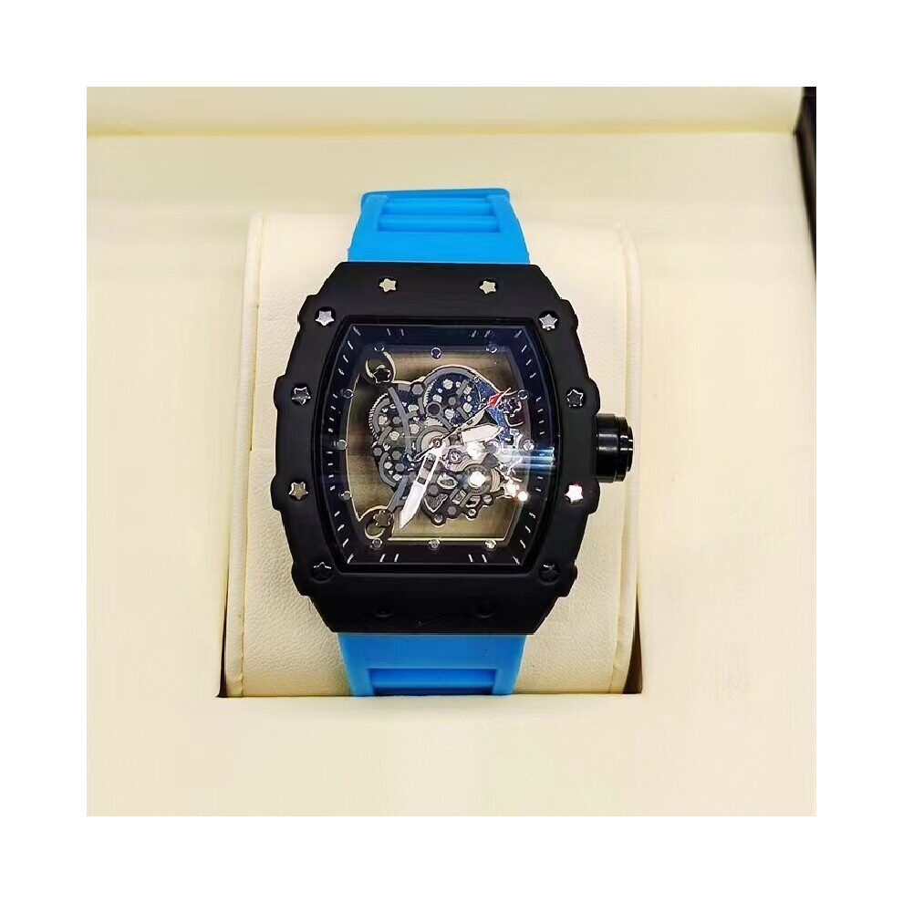 (Sky Blue) Richard 3-pin transparent bottoming full function men's watch top brand luxury watch men's quartz automatic calendar couple 2023 Watches