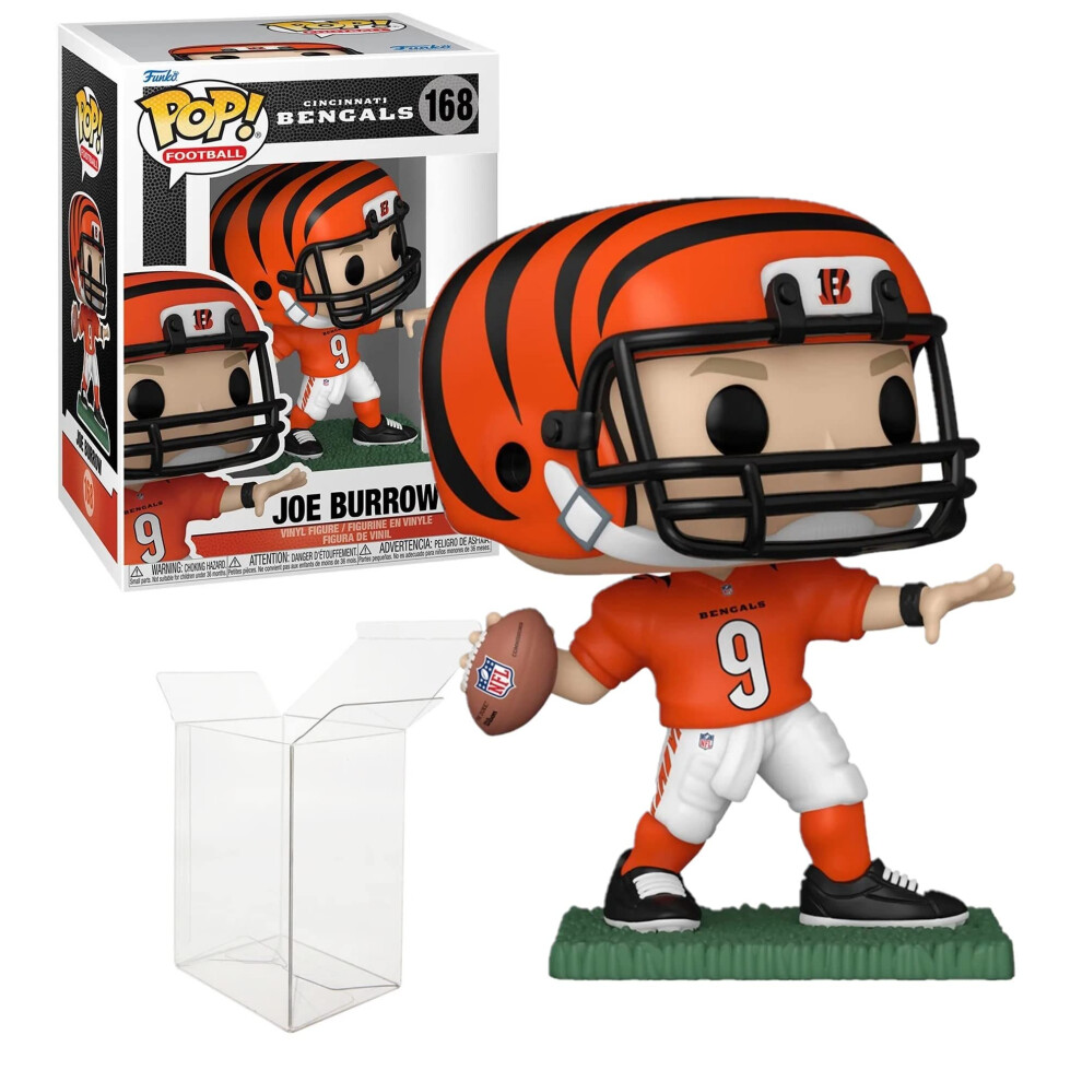 Joe Burrow Orange Jersey Cincinnati Vinyl Figure #168 (Bundled with Compatible Pop Box Protector) Home Uniform Figure