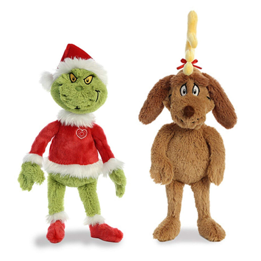 Aurora World Plush Bundle of 2, 18" Grinch Santa, & 18" Max with Antler, Multicolor