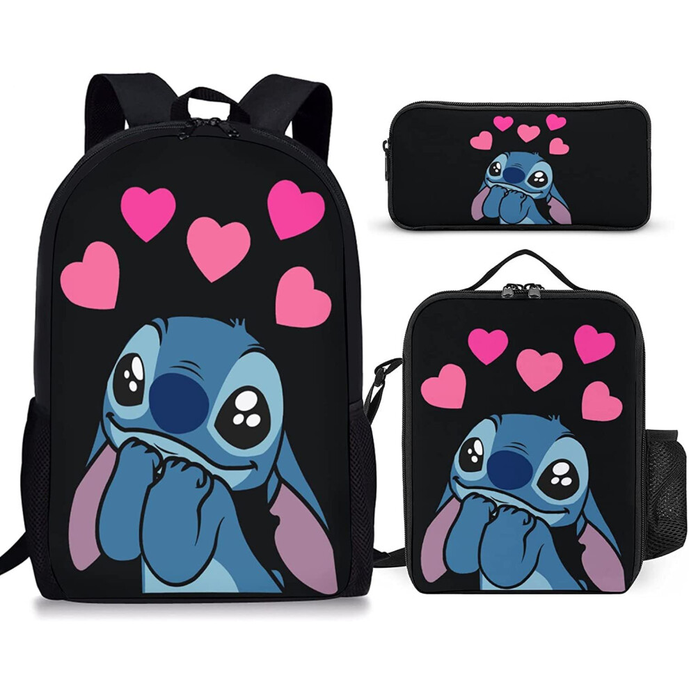 (28) Stitch 3PCS Kids School Bag Lunch Bag Pencil Case