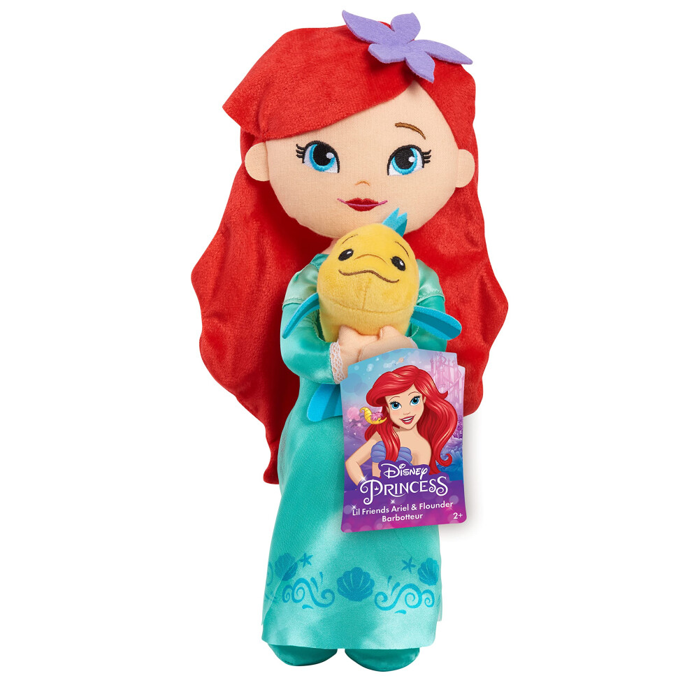 Disney Princess Lil' Friends Ariel & Flounder 14-inch Plush Doll, Officially Licensed Kids Toys for Ages 3 Up by Just Play