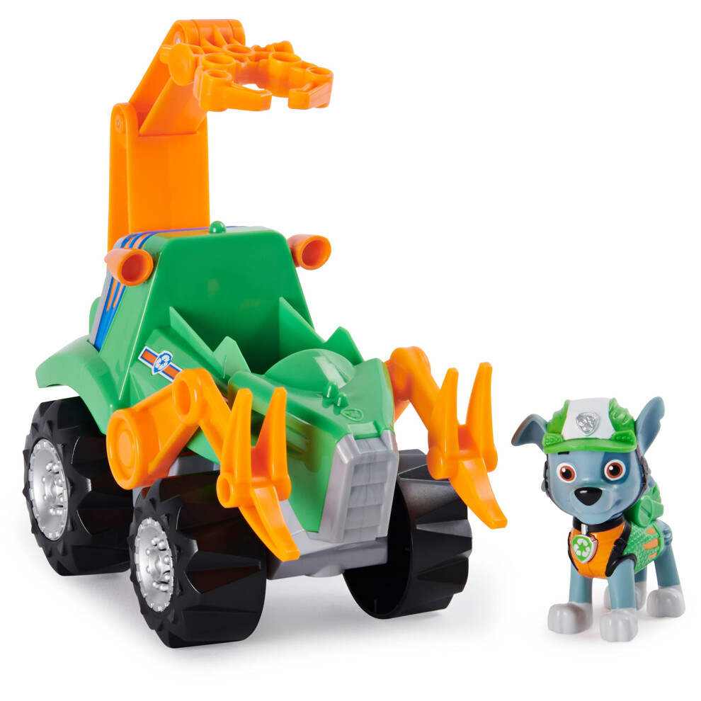 Paw Patrol, Dino Rescue RockyAs Deluxe Rev Up Vehicle with Mystery Dinosaur Figure