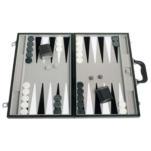 18" Läderimitation Backgammon Set - Sammetsspelplan, Klassisk Svart Bord