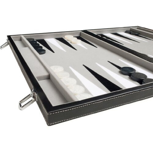 18" Läderimitation Backgammon Set - Sammetsspelplan, Klassisk Svart Bord 1