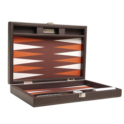 13-tums Premium Backgammon Set - Resestorlek - Mörkbrun Bräda