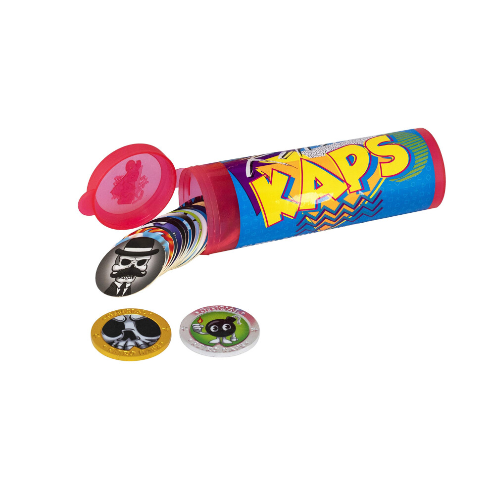 Pog Retro Kaps Neon Red Storage Tube Starter Set game Includes: 20 Pogs & 2 Exclusive Slammers