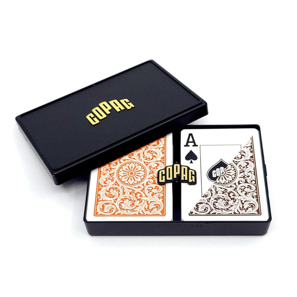 Jeu De Cartes Copag 1546 Design 100 % Plastique, Format Poker (Standard), Index Jumbo, Orange/Marron, Jeu De Deux Jeux-image