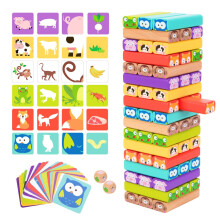 Nene Toys 4-in-1 Wooden Tumble Tower game with Animals & colors - Family game for Kids Ages 3-9 - cognitive Skills Booster Educational Board game