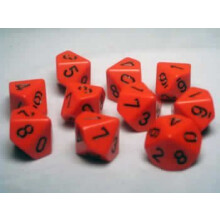 Sady kociek Chessex: Nepriehladn oran ov s ciernou - desatstrann kocka d10 sada (10)