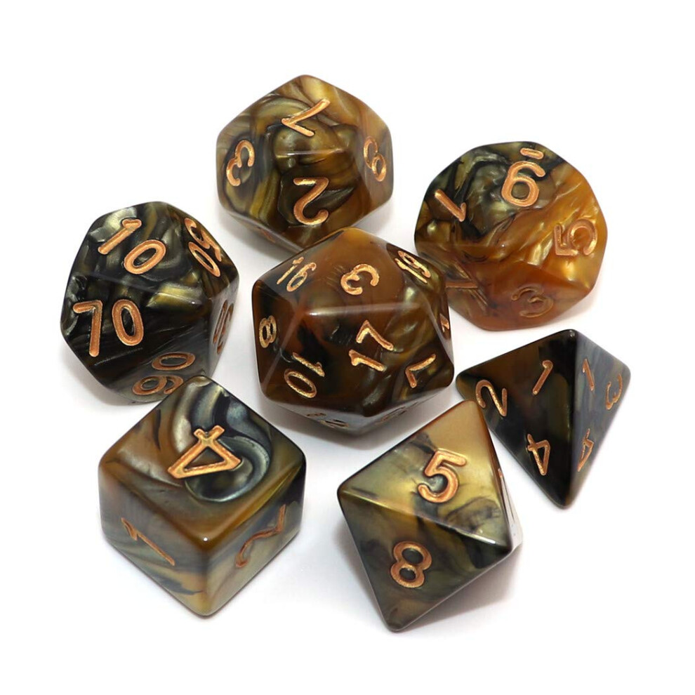 CREEBUY DND Polyhedral Dice for Dungeon and Dragons D&D RPG Role Playing Games Gold Black Dice with Dice Bag