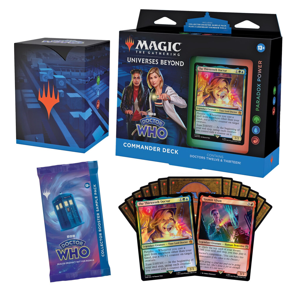 Magic The Gathering Doctor Who Commander Deck - Paradox Power (100-Card Deck, 2-Card Collector Booster Sample Pack + Accessories)