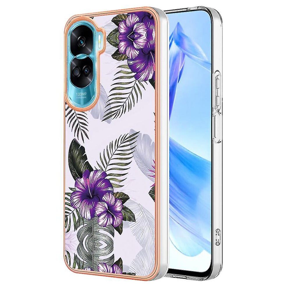 ( Flower) For Honor 90 Lite 5G/X50i 5G Electroplating Phone Case Marble Flower Pattern Tpu Cover Purple 9152336838176