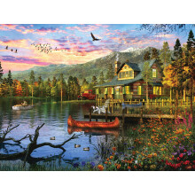 White Mountain Puzzles Sunset cabin Store - 500 Piece Jigsaw Puzzle