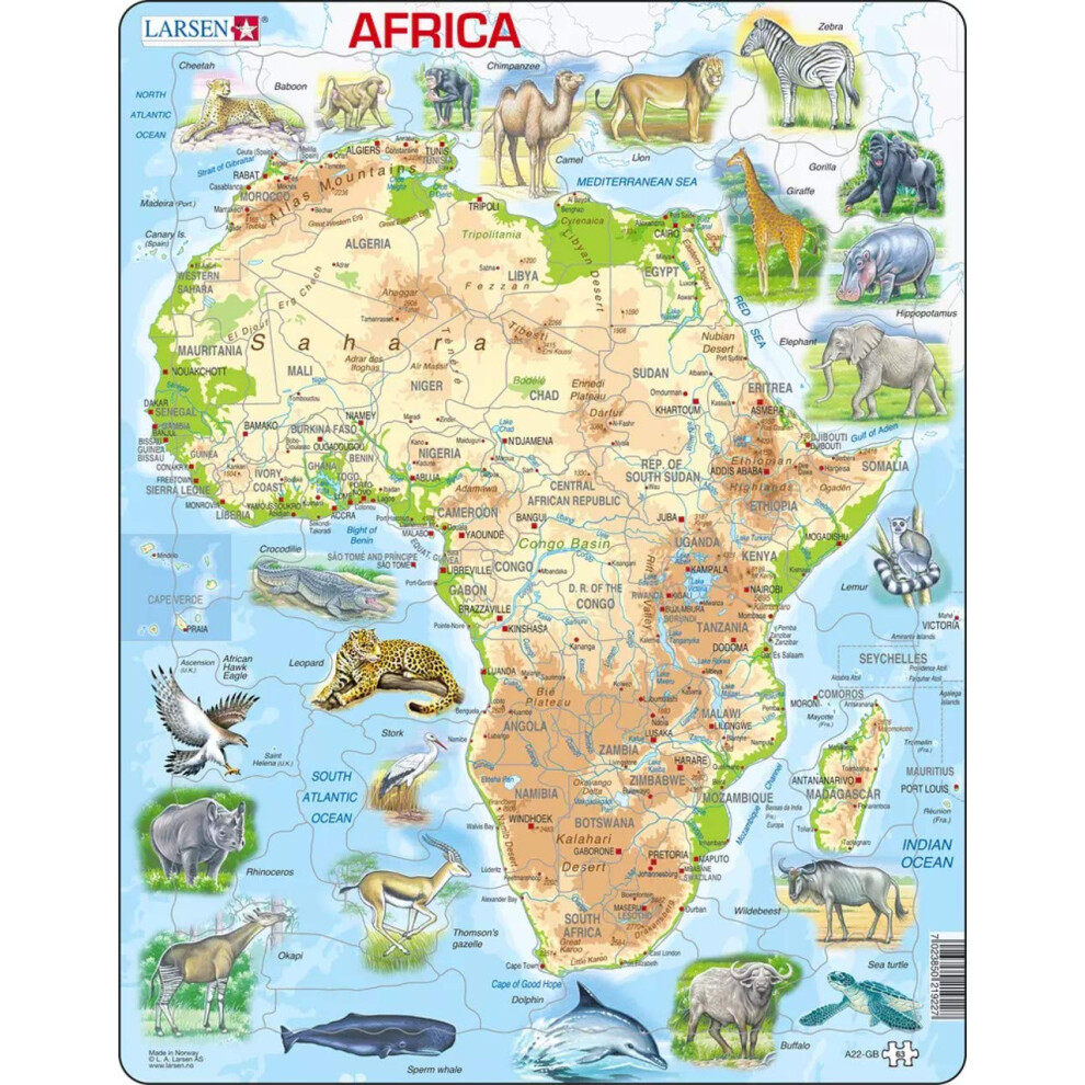 Photos - Jigsaw Puzzle / Mosaic Lars Larsen Larsen Puzzles Africa Map with Animals 63 Piece Children's Educational Jigsaw Puzzle 