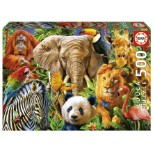 Educa - Koláž s divokými zvieratami - 500-dielna skladacka - Lepidlo je súcastou balenia - Rozmery hotového obrázka: 49,5 cm x 33,4 cm - Vek 14+