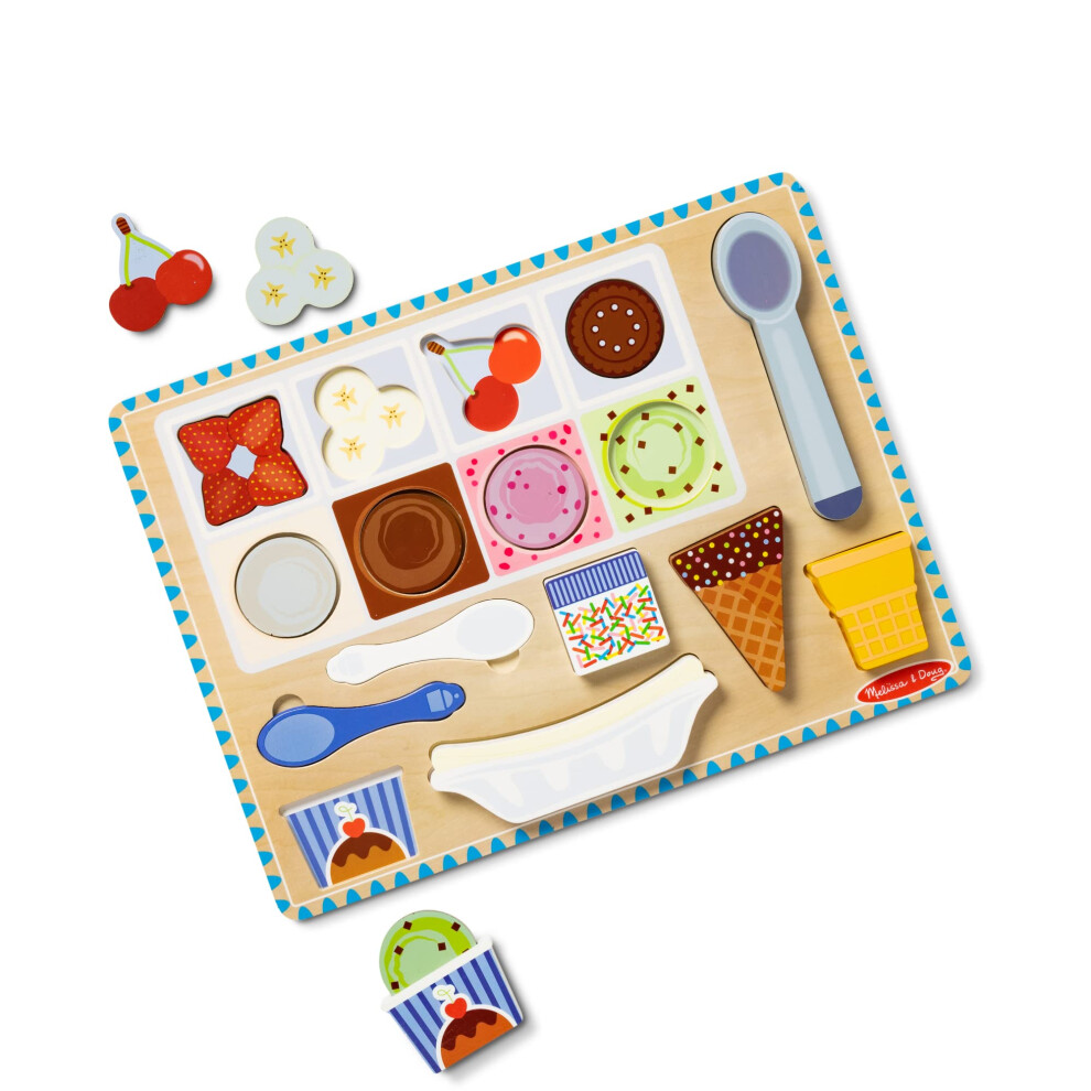 Melissa & Doug Wooden Magnetic Ice Puzzle & Play Set Cream