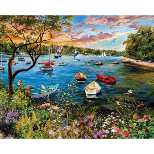 WHITE MOUNTAIN Puzzle 1000 κομματιών White Mountain Σκηνικό Άνοιξης με Βαθιά Κομμάτια 24"x30" - Ήσυχο Λιμάνι