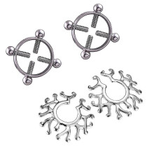 2 Pairs Fake Nipplering Non-piercing Steel Adjustable Screw Flower