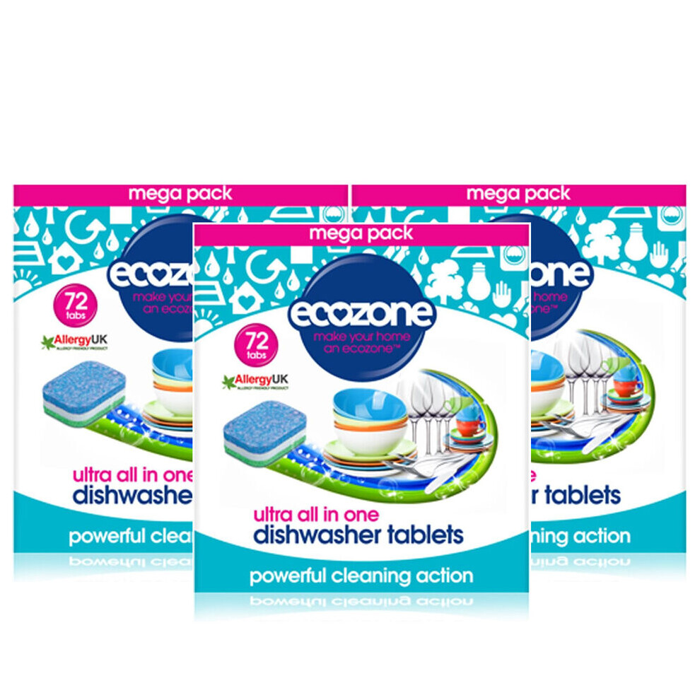 3 X Ecozone Ultra All-In-One Dishwasher Tablets - 72 Capsules