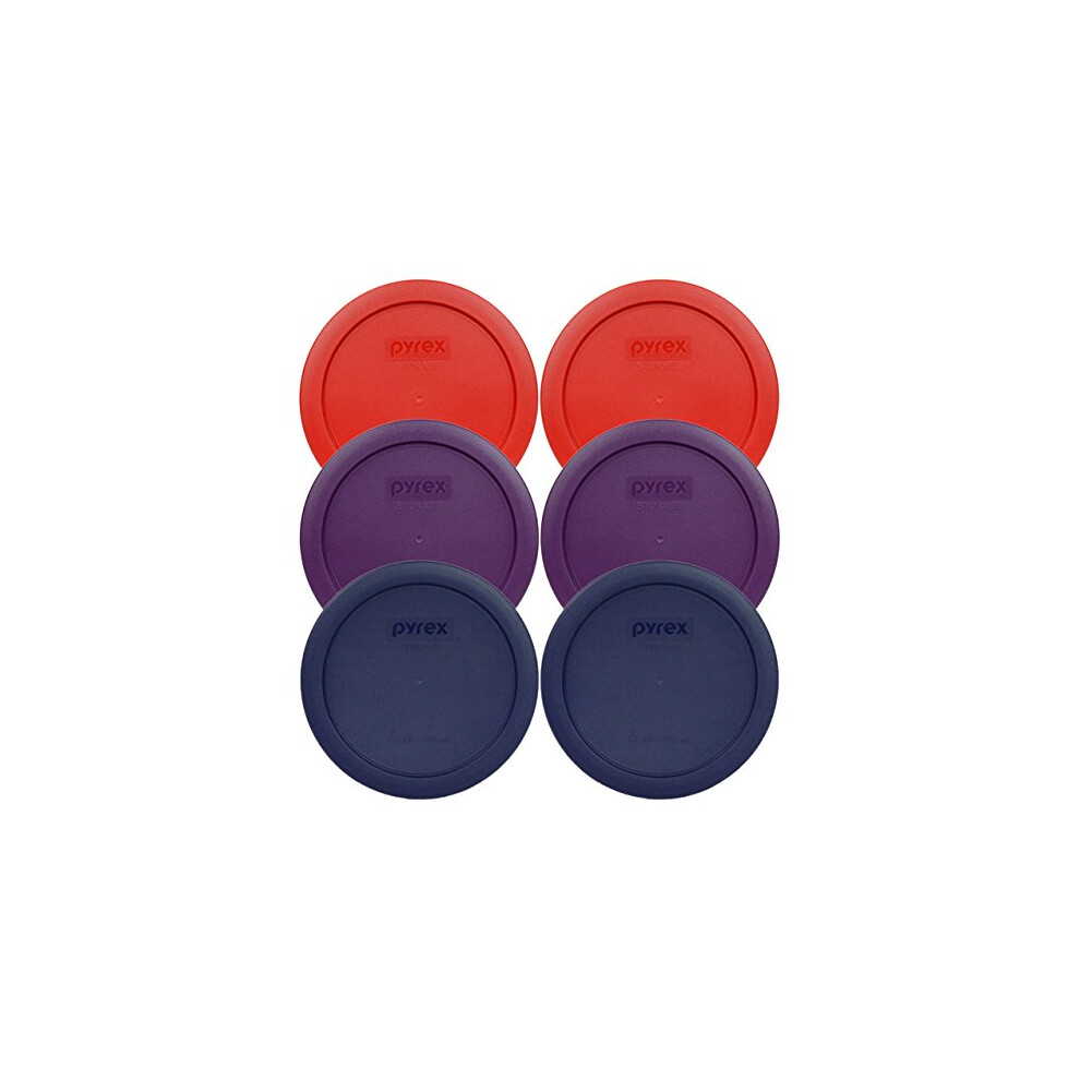 Pyrex 7201-PC Round 4 Cup Storage Container Lids for Glass Bowls (2-Poppy Red, 2-Purple, 2-Navy Blue)