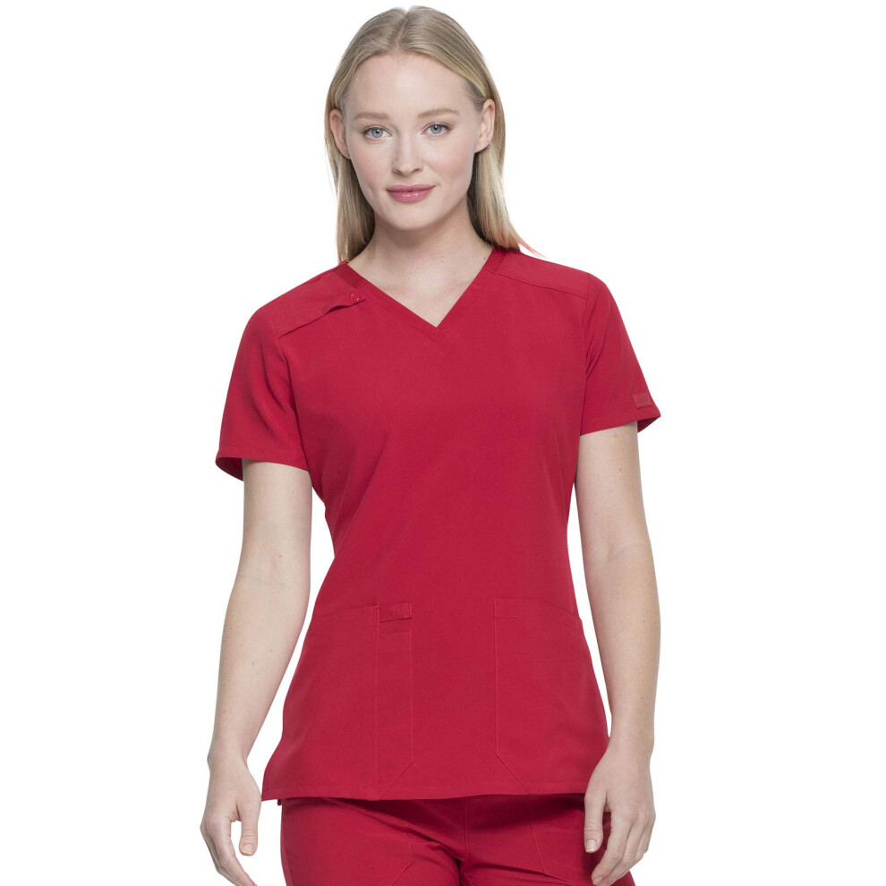 Dickies EDS Essentials Scrubs, V-Neck Womens Tops with Four-Way Stretch and Moisture Wicking DK615, XS, Red