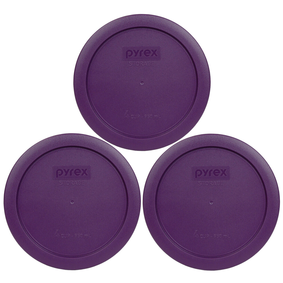 Pyrex Bundle - 3 Items: 7201-Pc 4-cup Purple Plastic Food Storage Lids