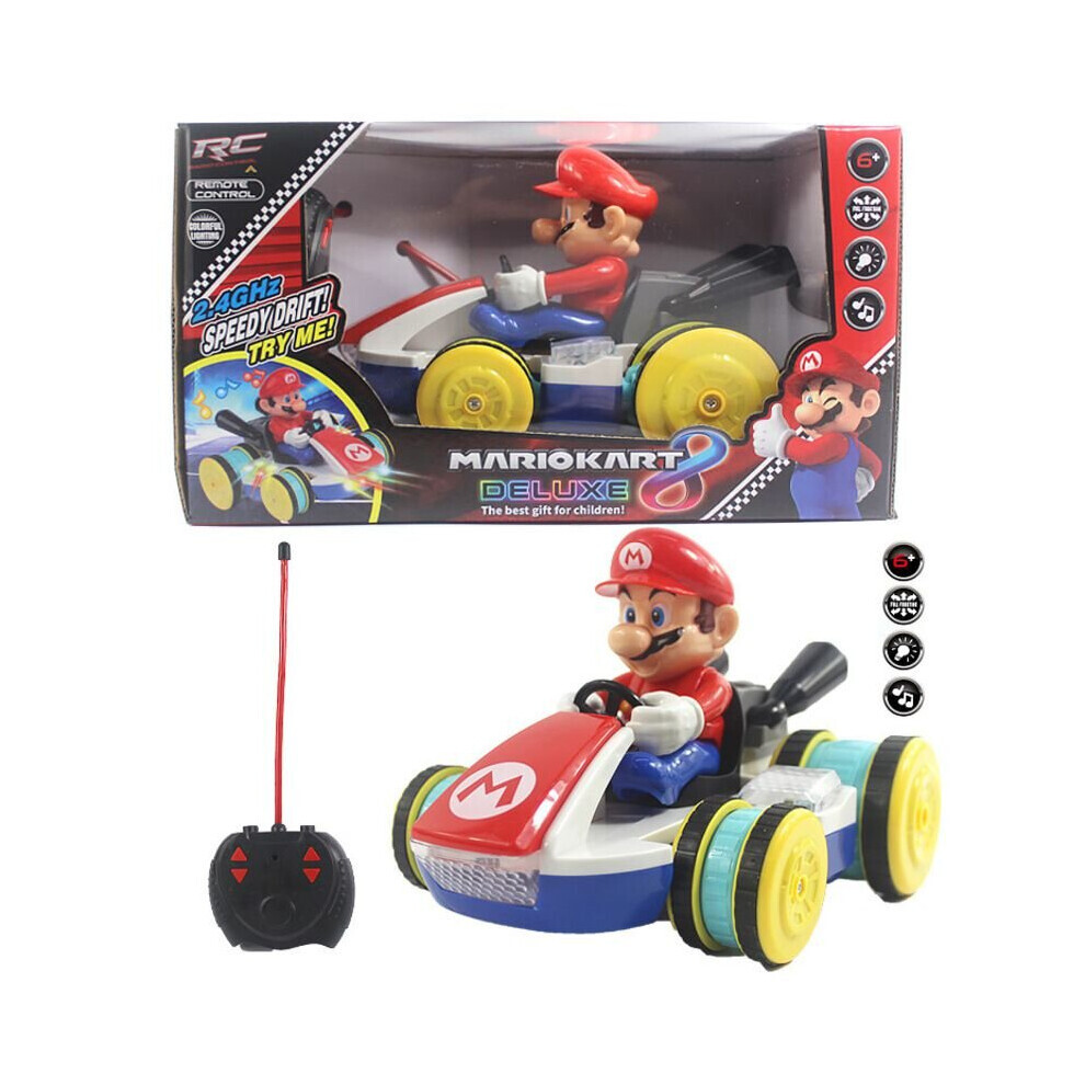 (Mario Red) Super Mario Remote Control Car Kart Racing 2.4Ghz Four-way Remote Control Car Electric Toy Car with Light and Music Boy Handle