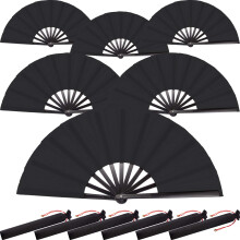 Large Folding Silk Hand Fan Chinese Tai Chi for Men and Women Performance, Dance, Decorations, Festival, Gift (Black, 2 Packs)