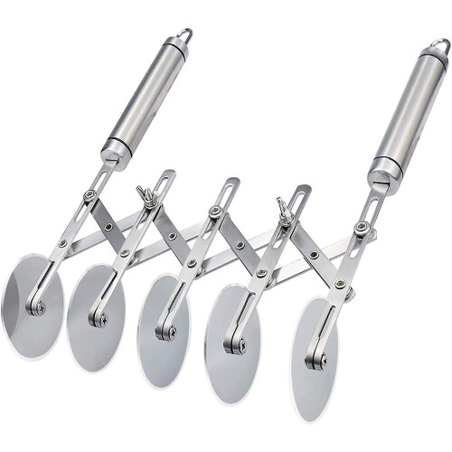 5 Wheel Pastry Cutter, Stainless Pizza Slicer Multi-round Dough Cutter Roller Cookie Pastry Knife Divider With Handle 5 Wheel Pizza Cutter