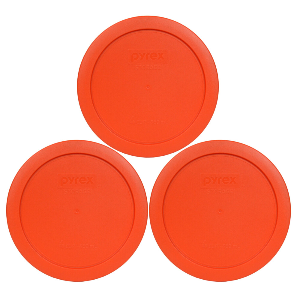 Pyrex 7201-Pc Round 4 cup Storage Lid for glass Bowls (3, Pumpkin Orange)