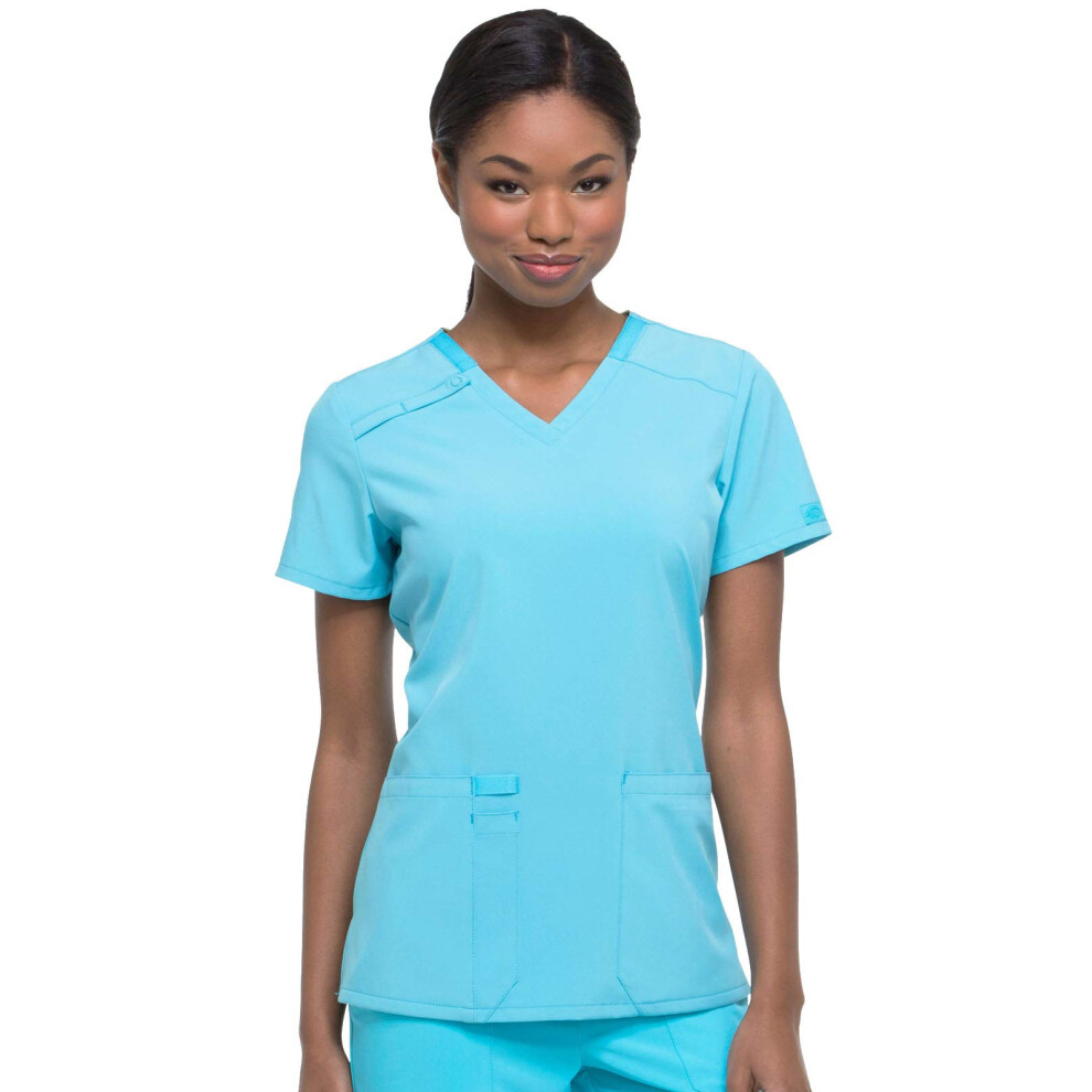 Dickies EDS Essentials Scrubs, V-Neck Womens Tops with Four-Way Stretch and Moisture Wicking DK615, XS, Turquoise