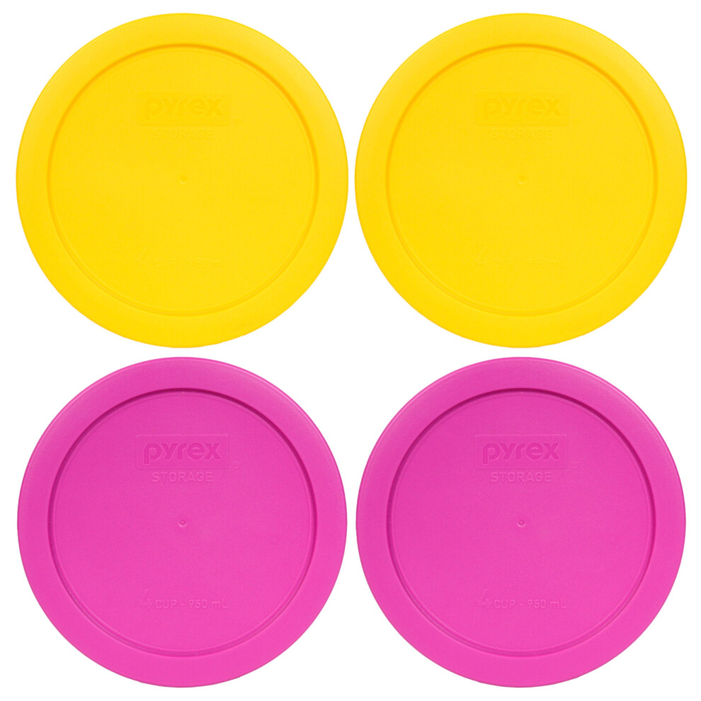 Pyrex Bundle  2 Items 2 7201PC 4Cup Meyer Yellow Plastic Lids  2 7201PC 4Cup Pink Plastic Lids  Made in the USA