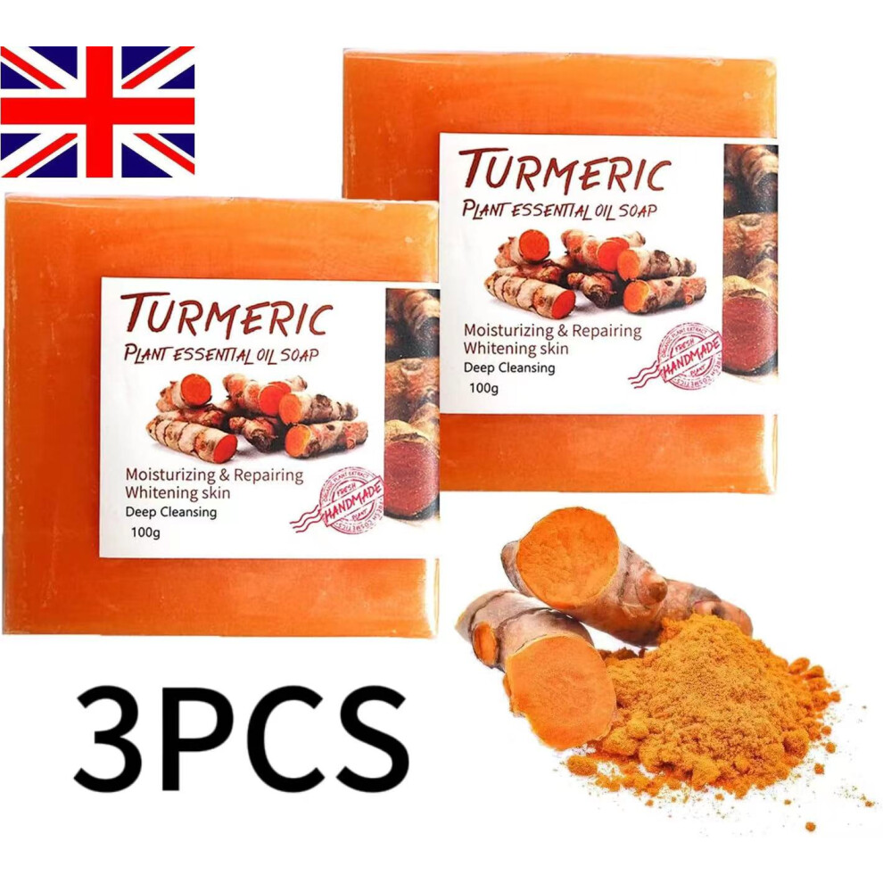 3Pcs Tumeric Soap Acne Dark Spots Removal Skin Whitening Body