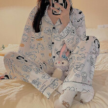 Born Pretty Sanrioed Kawaii Kuromi Cinnamonroll Cartoon Women Pajamas Set Autumn Winter Full Sleeve Homewear V Neck Fashion Nightwear Gift