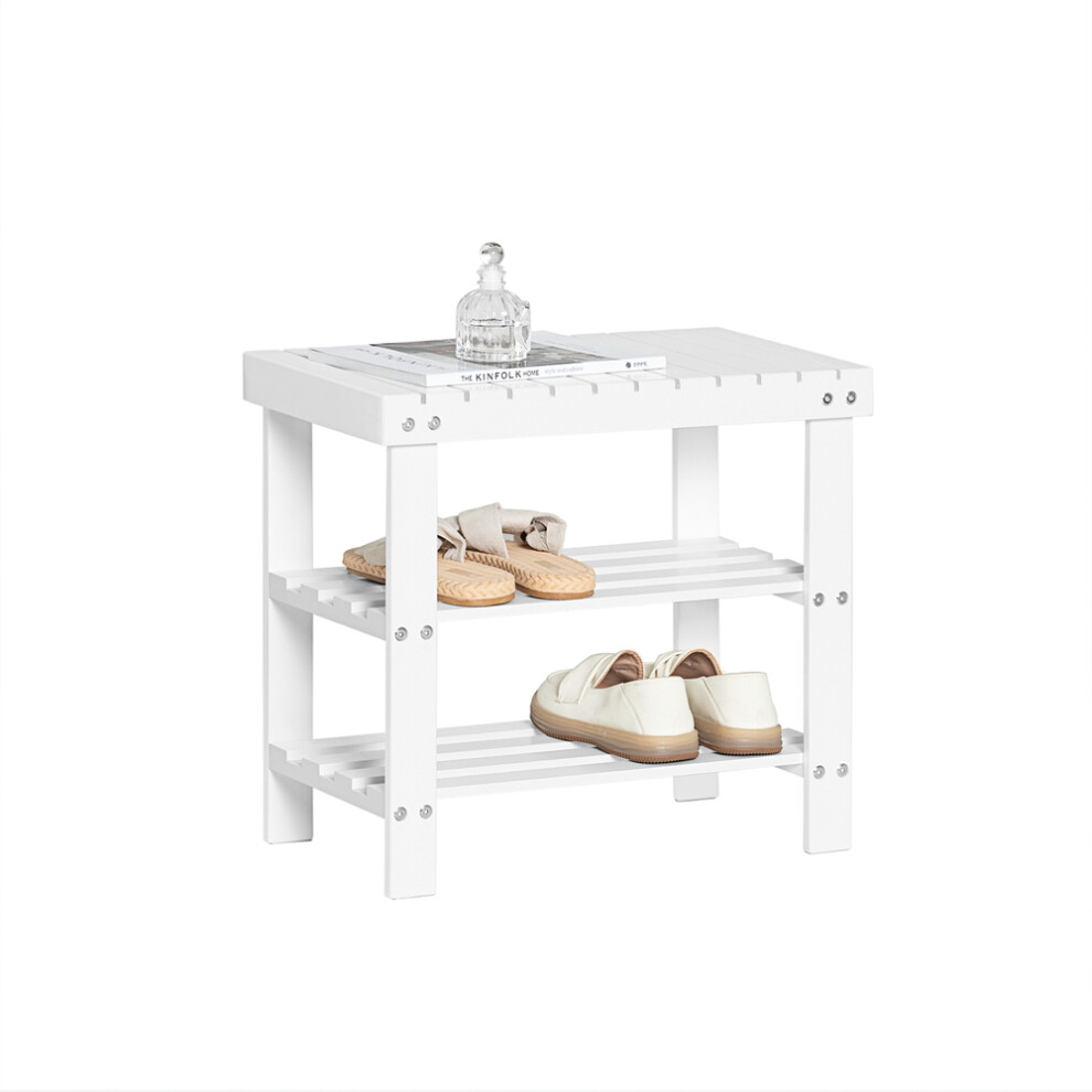 SoBuy® FSR02-K-W, Bamboo 2 Tiers Shoe Rack Shoe Bench Bathroom Shelf