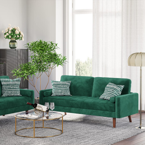 (Green) Velvet Sofa Modern 2 Seater Couches 2