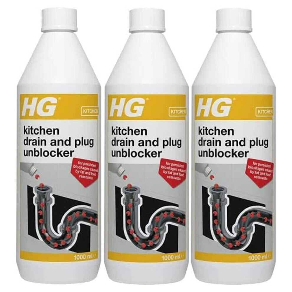 3 x HG Kitchen Drain And Plug Unblocker - 1 Litre