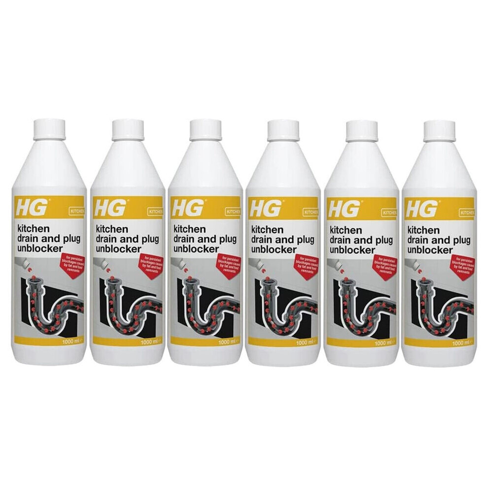 6 x HG Kitchen Drain And Plug Unblocker - 1 Litre