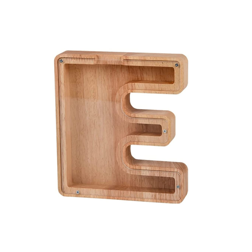 (E) Wooden Alphabet Piggy Bank Letter Shaped Money Box