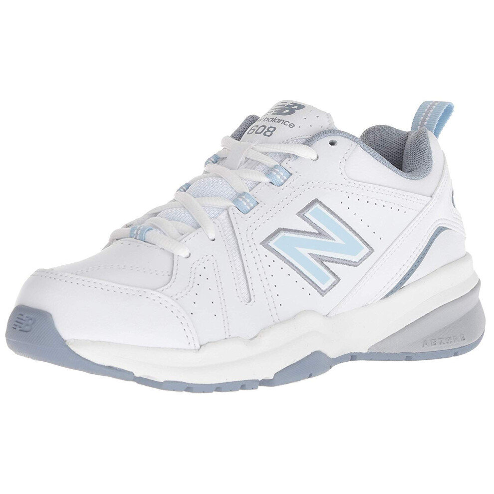 New Balance Women's 608 V5 Casual Comfort Cross Trainer, White/Light Blue, 8 Wide