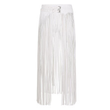 Women Ladies Fashion Clubwear Leather Buckles Gothic Punk Long Fringe Tassel Skirt Belt Nightclub Costume Cosplay Parties Skirts