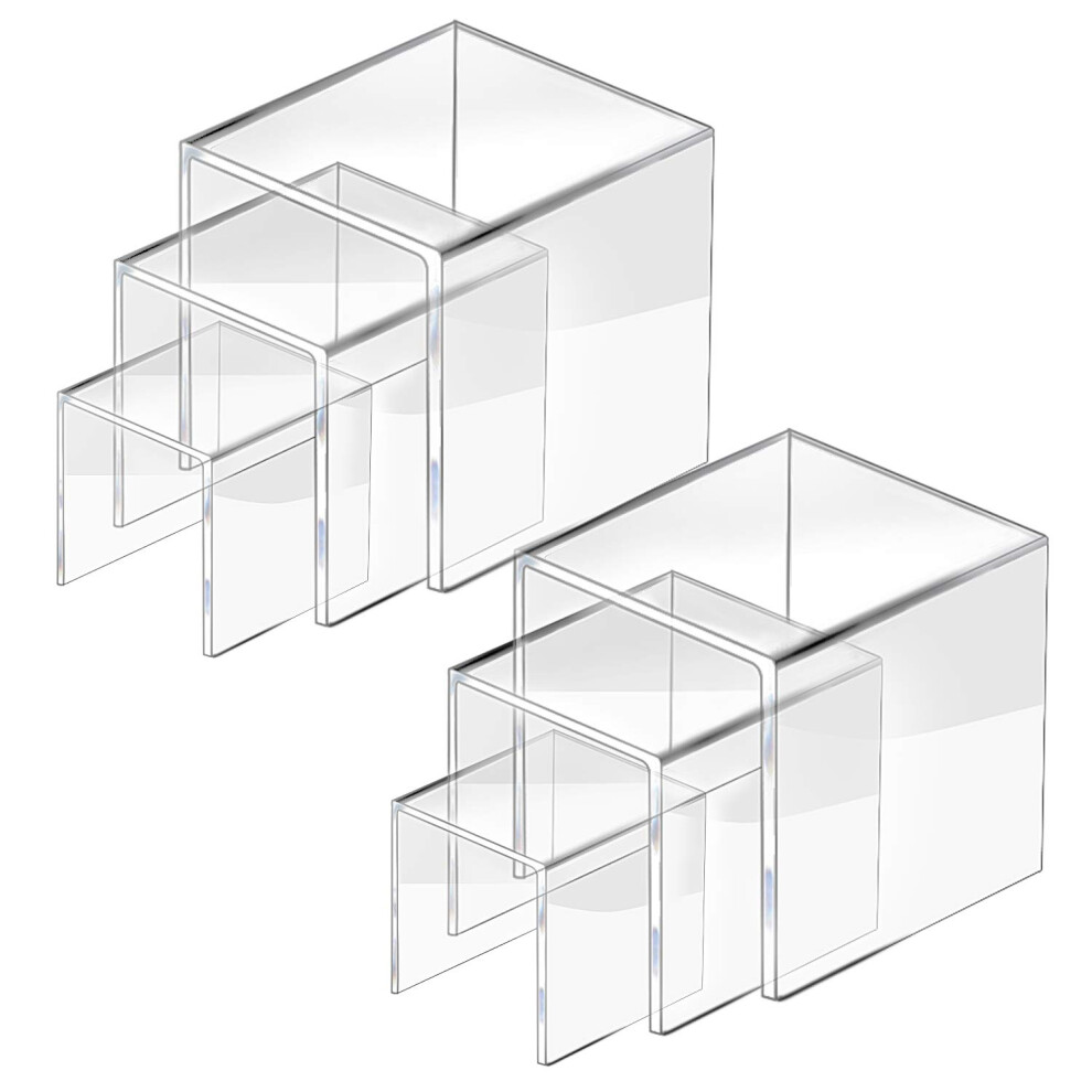 Cecolic Clear Acrylic Riser Display Stand, Acrylic Display Riser Stand Shelf For Pops Figures, Jewelry, Candy, Cupcake, Dessert, 2 Sets - 3X4x5in
