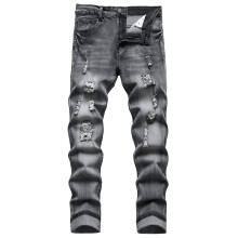 QIMYUM Herre Rippede Jeans Distressed Destroyed Slim Fit Denimbukser med lige ben (34 Gray612)
