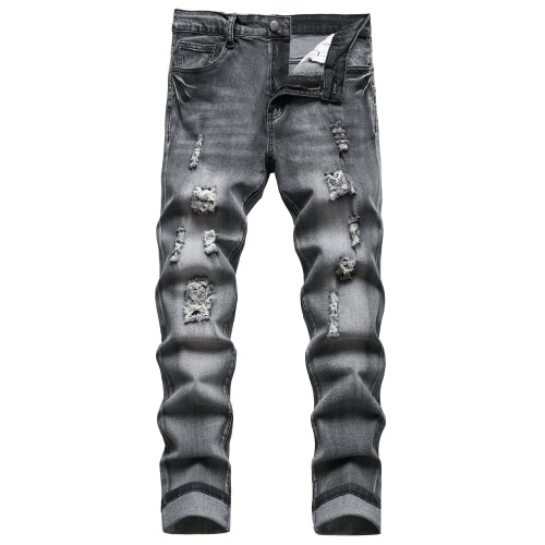 QIMYUM Ανδρικά Ρημαγμένα Τζιν, Κατεστραμμένα Slim Fit Παντελόνια (34, Γκρι612) 1