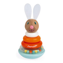 Janod Lapin Wooden Stackable Roly-Poly Rabbit - Ages 1+ - J08248 - Plush Soft Toy